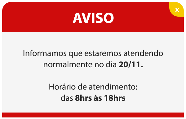 Informamos que estaremos fechados no período de 11/02 a 18/02, retornaremos dia 19/02 com atendimento normal.